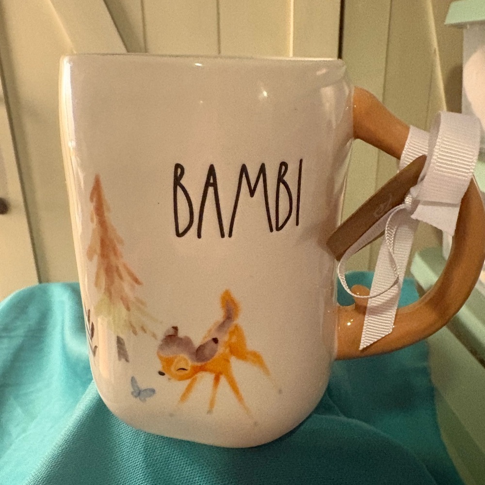New Rae Dunn Disney BAMBI Mug With Antler Handle Rare Deer HTF Watercolor NEW